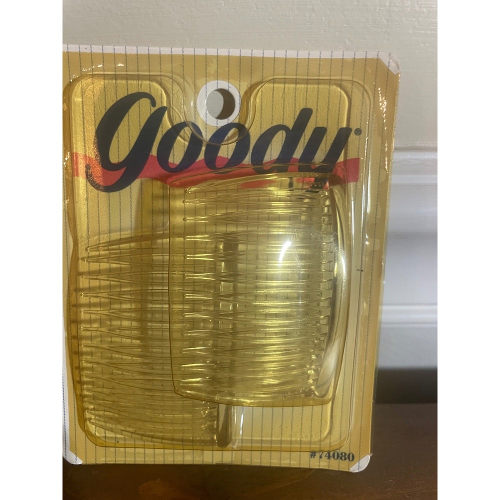 Vintage 1989 Goody Kant-Slip Side Combs Medium Amber Yellow 2pc Set 74080 USA